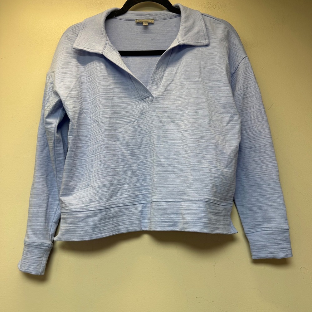 T by Talbots Pullover Women SP Blue Excellent UPF 50+ Slub Knit V-Neck Collar